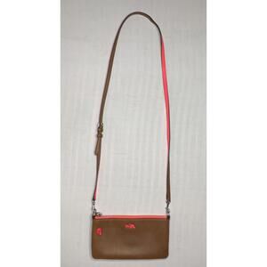 Coach Herald Kylie Brown Leather Neon Pink Removable Crossbody Handbag P157